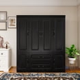 thumbnail image 3 of ModMakers 4-Door Wardrobe Armoire Closet with Hanging Rod, Modern Wood Wardrobe Storage Cabinet with Drawers, Black, 3 of 8