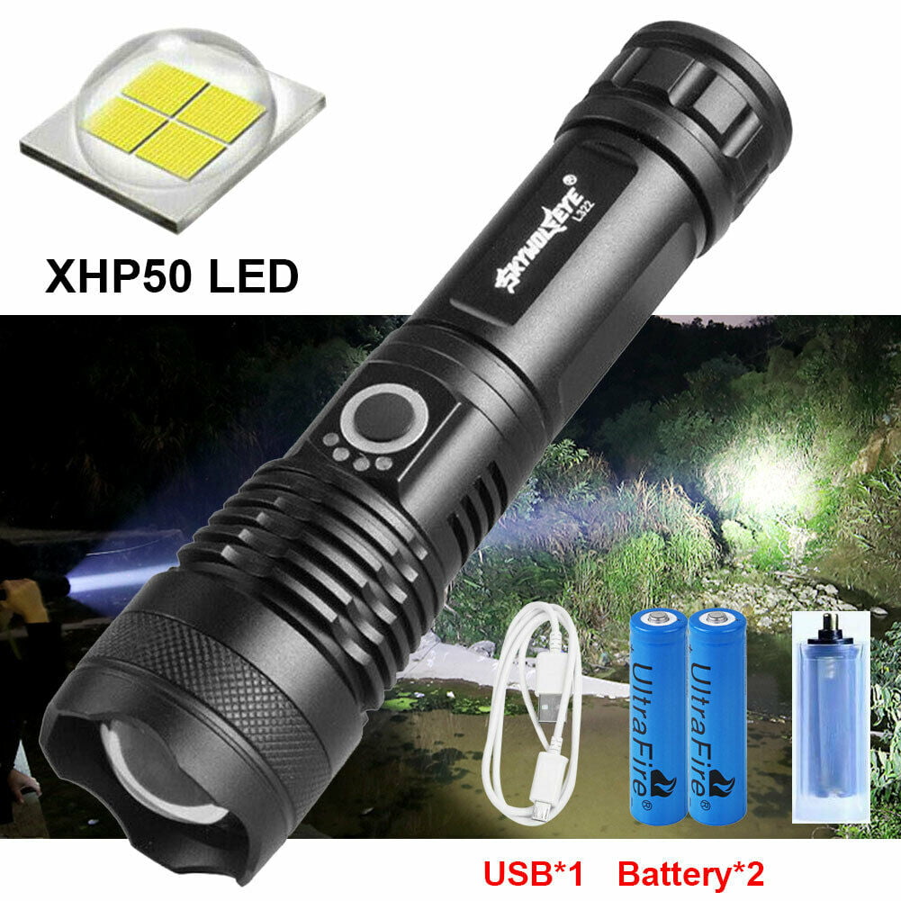 High Power XHP50 Zoom Flashlight LED Light Handheld Rechargeable Torch Headlamp 