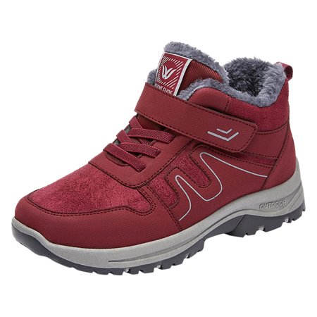 

GNEIKDEING Winter Snow Boots For Women Flat Bottom Non Slip Short Plush Warm Comfort Lace Up Hook Loop Solid Color Gift on Clearance