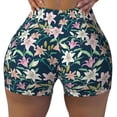 thumbnail image 2 of Gukieu Lilies Flowers Print Women's Sports Shorts, Elastic Waist High Stretch Running Yoga Gym Sweatpants-X-Large, 2 of 8