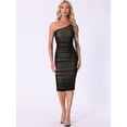 thumbnail image 4 of DARING DIVA Ruched Midi Cocktail Night Outs Dress S Black, 4 of 6