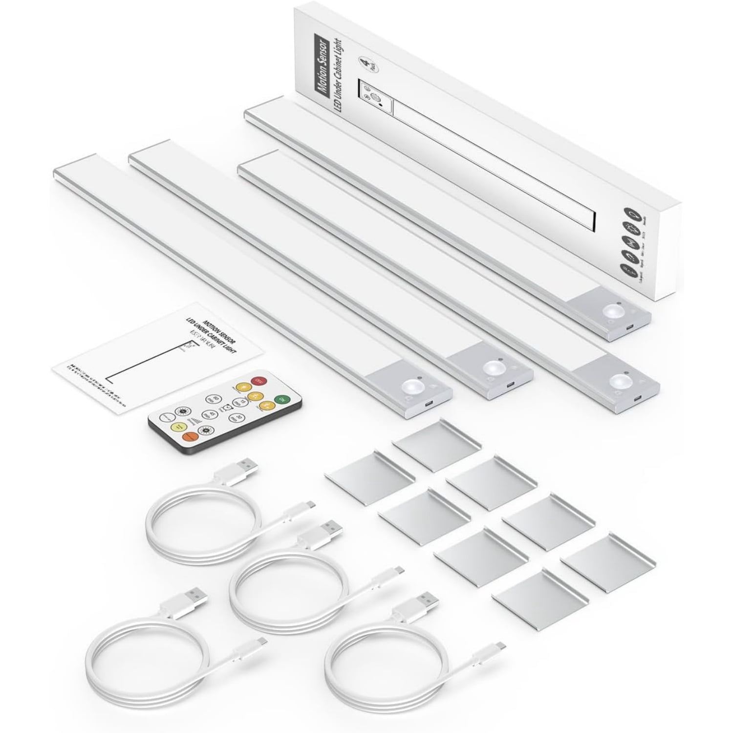 16" Ultra-Thin Under Cabinet Lighting Wireless, Aluminum Alloy Under Counter Lights for Kitchen, 3-Color-Temps Magnetic Closet Lights, Rechargeable Motion Sensor Light Indoor (4 Pack, Silver)