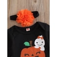 thumbnail image 5 of Bagilaanoe 3pcs Newborn Baby Girls Halloween Outfits Ghost Pumpkin Long Sleeve Romper Tops + Ruffled Shorts + Headband 3M 6M 12M 18M Infant Party Clothes, 5 of 9
