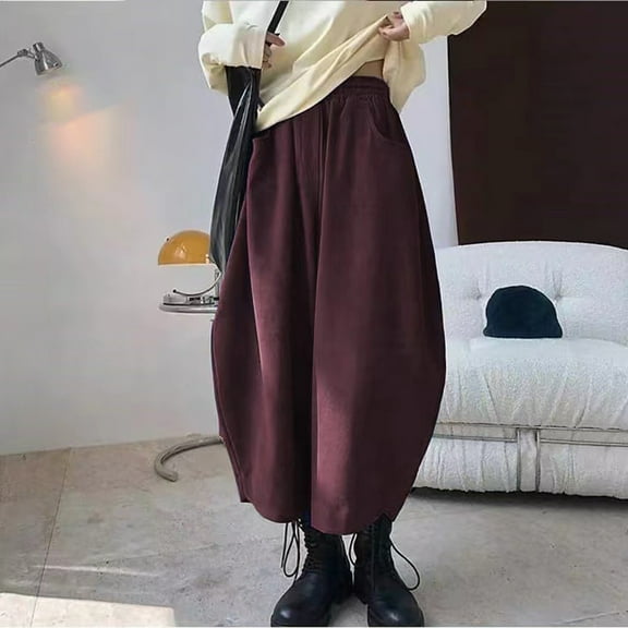 Red Wide Leg Sweatpants Women Corduroy Barrel Pants Wide Leg Vintage Mid Baggy Pants Fashion Clothing