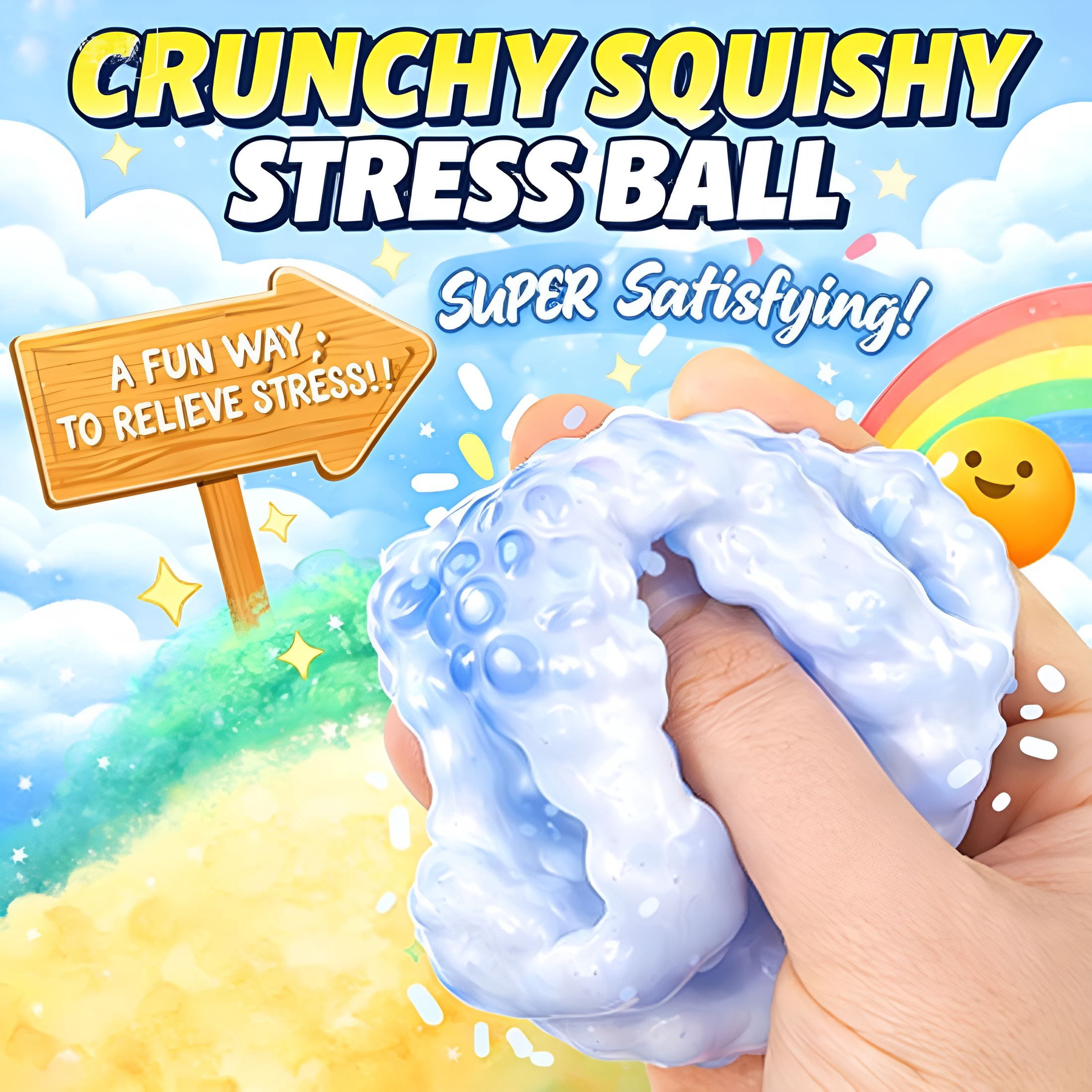 CYFW Crunchy Squishy Stress Ball,Bead Squishy,Sand Filled Moldable Squishy Ball with Crunchy Texture,Soft Stretchy Sensory Fidget for Desk,Relaxation,Focus and Satisfying Squeeze