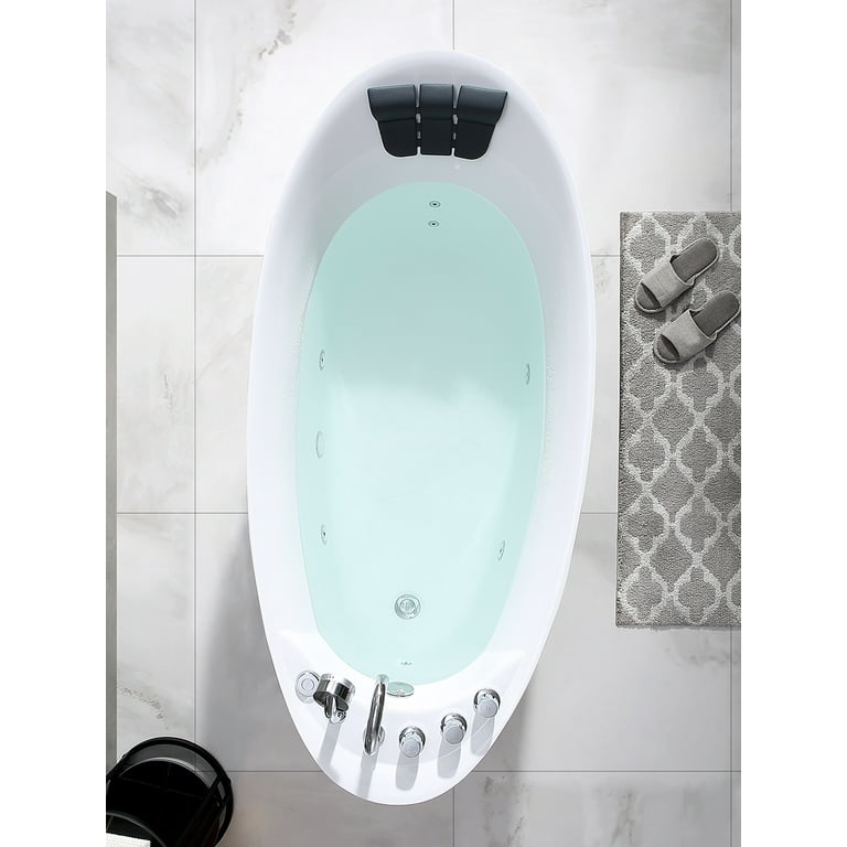 Empava Modern 34.2-in x 67-in White Acrylic Oval Freestanding Whirlpool Tub  with Faucet, Hand Shower and Drain (Center Drain) at