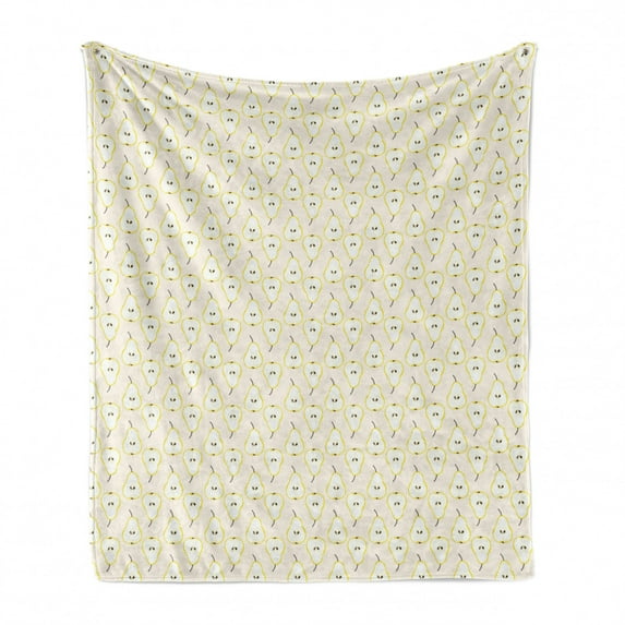 Pear Soft Flannel Fleece Throw Blanket, Freshness Fruits Divided into 2 Slices Organic Summer Organic Food Eat Juicy, Cozy Plush for Indoor and Outdoor Use, 50" x 70", Mustard Champagne, by Ambesonne
