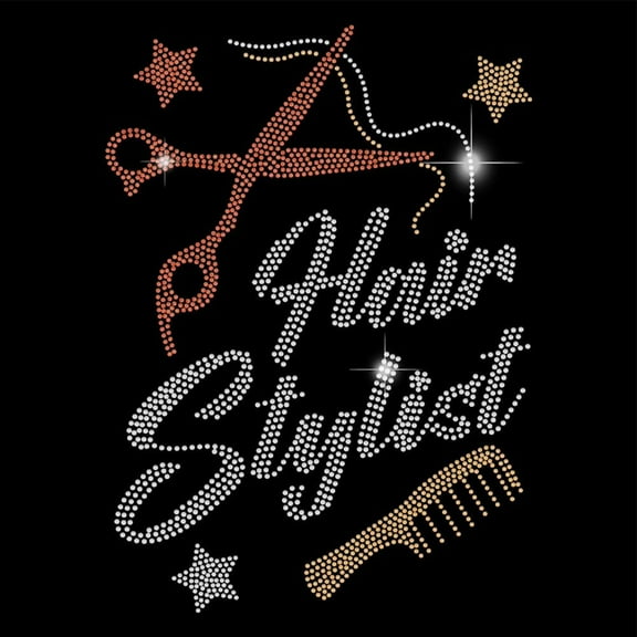 Hair Stylist Iron on Rhinestones Transfer Barber's Tool Heat Transfer Stickers Iron on Decals Bling Rhinestone Patches for T-Shirt Clothing Tote Bag DIY Art Craft 21x29.7cm