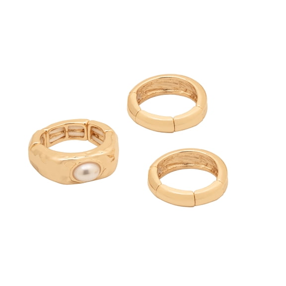 Time and Tru Women's Gold Tone Stretch Ring Set with Faux Pearl Accent Classic Style