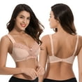 thumbnail image 3 of Curve Muse Plus Size Minimizer Unlined Wireless Bra with Lace Embroidery-3Pack-SAGE,NUDE,BLUSH-38D, 3 of 6