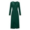 thumbnail image 5 of Njoeus Women Casual V Neck Wrap Maxi Dress Flowy Long Sleeve High Waist Ruffle Split Midi Dress Fall Dresses for Cocktail Party Work Office, 5 of 9