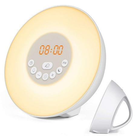 Sunrise Alarm Clock, Wake up Light 6 Nature Sounds, FM Radio, Color Light, Bedside Sunrise Simulator,Touch Control for Heavy Sleepers -