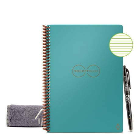 Rocketbook Core Smart Reusable Spiral Notebook  Teal  Executive Size Eco-friendly Notebook (6  x 8.8 )- 36 Lined Pages  Includes 1 Pen and Microfiber Cloth