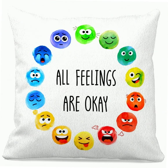 Emotion Wheel Cushion - 18x18 Decorative Pillow Cover for Mental Health Awareness in Classroom and School Counselor Office