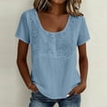 thumbnail image 4 of cocolona Womens Summer Trendy Linen Tops U Neck Short Sleeve Embroidery Shirts Solid Color Dressy Casual Blouses, 4 of 6