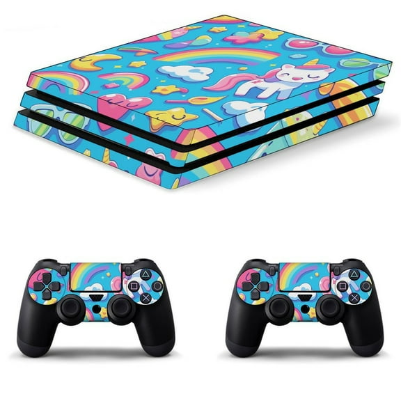 Decal Skin for PS4 Slim / PS4 Pro / PS4, Whole Body Vinyl Sticker Cover for Playstation 4 Console and Controller (Cute Rainbow Unicorn)