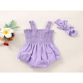 thumbnail image 3 of Baby Girls 2Pcs Summer Outfits  Sleeveless Frill Smocked Strap Romper with Headband Set, 3 of 7