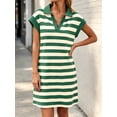 thumbnail image 3 of Cap Sleeve Women Stripe Print V Neck Mini Polo Dress with Pocket, 3 of 7