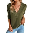 thumbnail image 5 of Women's Green Lace Patchwork V Neck Waffle Knit Top, 5 of 5