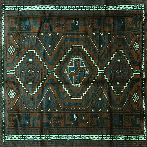 Ahgly Company Indoor Square Southwestern Turquoise Blue Country Area Rugs, 6' Square