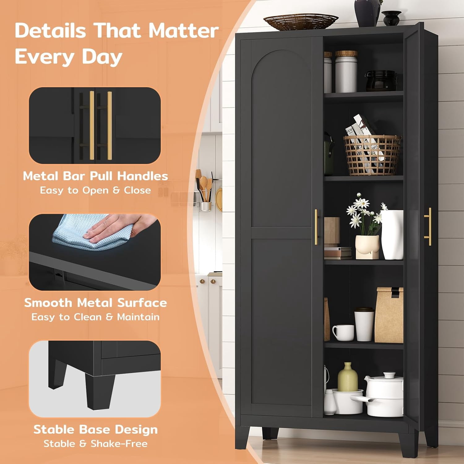 70" Tall Metal Storage Cabinet with 3-Digit Combination Lock, Steel Pantry Cabinet with 4 Adjustable Shelves & 2 Doors, Secure Freestanding Organizer for Home, Office, Garage, Black
