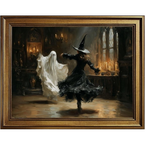Ghost Witch Dancing Halloween Wall Art Print, Vintage Gothic Decor