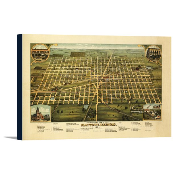 Mattoon, Illinois Panoramic Map (18x12 Gallery Wrapped Stretched Canvas)