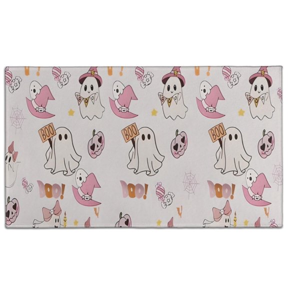 Pink Halloween Ghosts Door Rugs,Washable Non Slip Door Mats Indoor,Decorative Door Mats,Entry Mat Indoor for Entrance,Bedroom,Kitchen,Bathroom,17"x30"