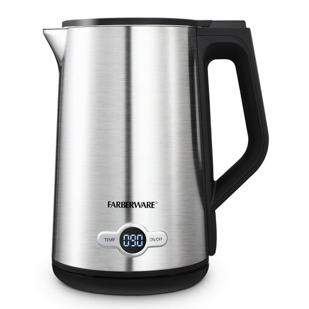 Farberware 1.7 Liter Electric Kettle, Double Wall Stainless Steel and Black