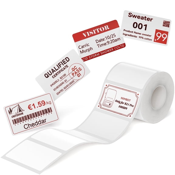 NIIMBOT Thermal Stickers Support Red & Black Dual Color Printing,For B1 Pro/B2 Pro/B21_Pro(White)