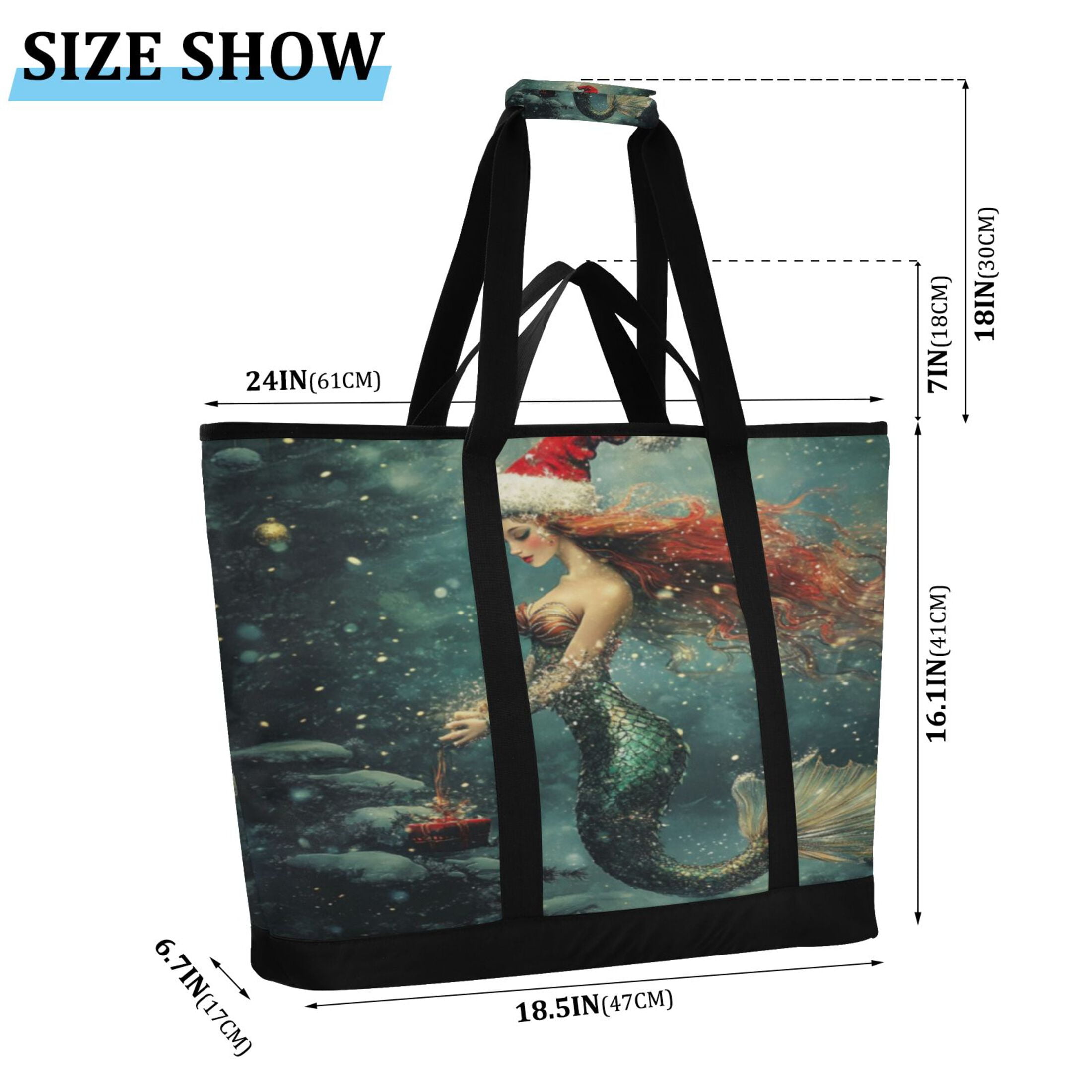 Large Hand-held Ice Pack Picnic Bag Insulation and Refrigeration Suitable for Shopping Picnics and Camping Christmas Lovely Mermaid