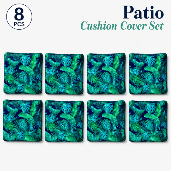 MORAVE 8-Piece Palm Leaf Stretch Outdoor Patio Cushion Covers, Washable with Elastic Bottom for Sofa and Chair Seats