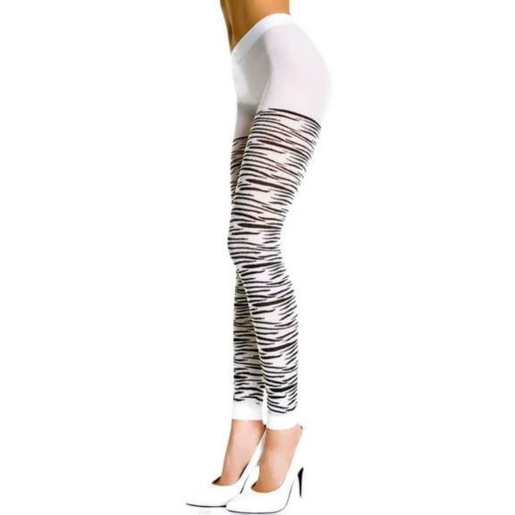 White & Black Zebra Striped Footless Tights