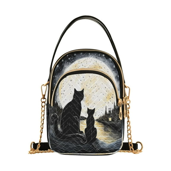 ALAZA Chain Crossbody Bags for Women Cat in Night with Moon Shoulder Handbag Phone Purse