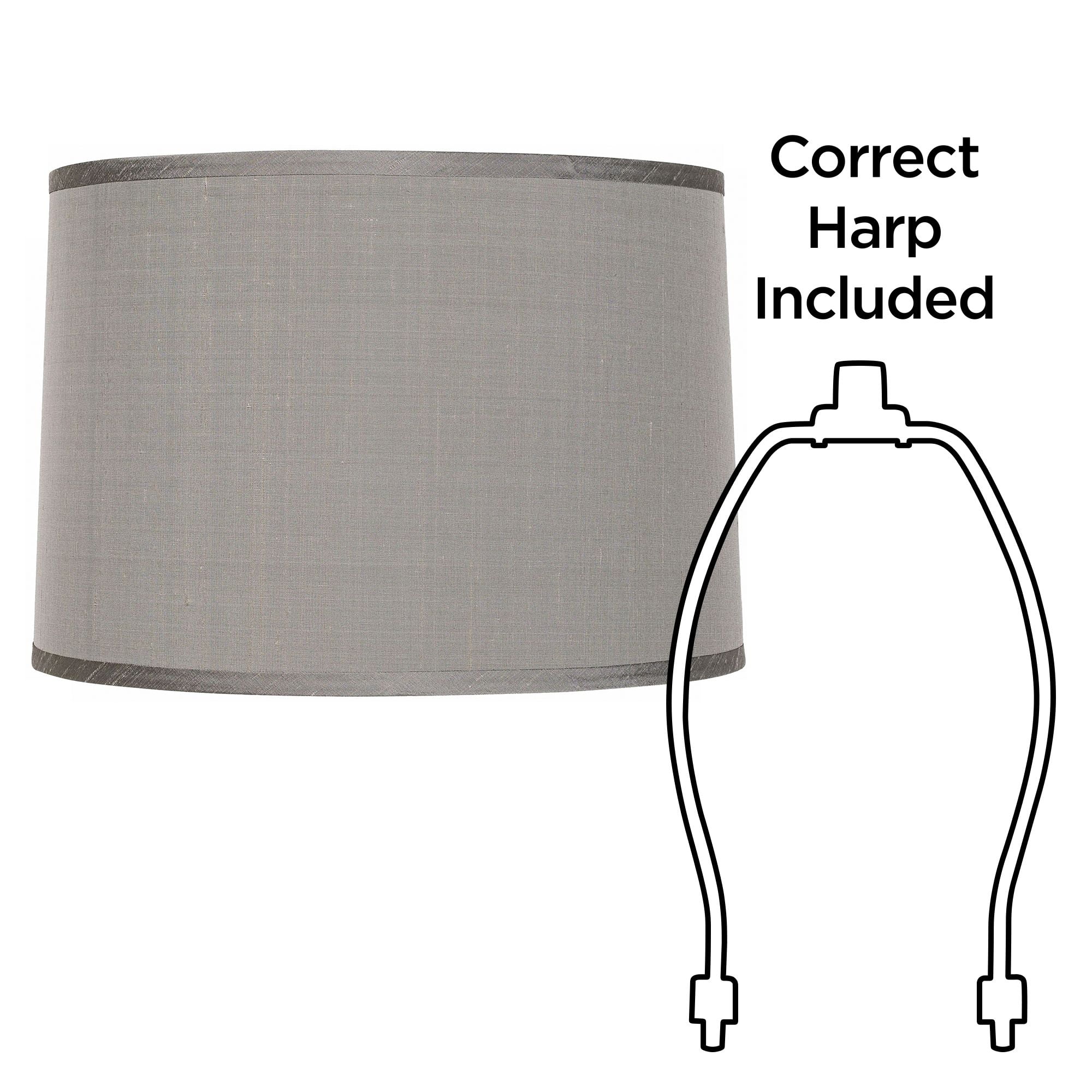 Springcrest Set of 2 Drum Lamp Shades Gray Medium 15" Top x 16" Bottom x 11" High Spider with Replacement Harp and Finial Fitting