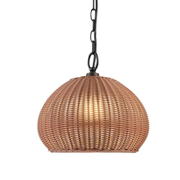 Globe Electric Novogratz x Globe 44761 Salvador 1-Light Outdoor Plug-in Pendant Light, Plastic Rattan Shade, Frosted Inner Shade, Bronze Hanging Cord and Chain