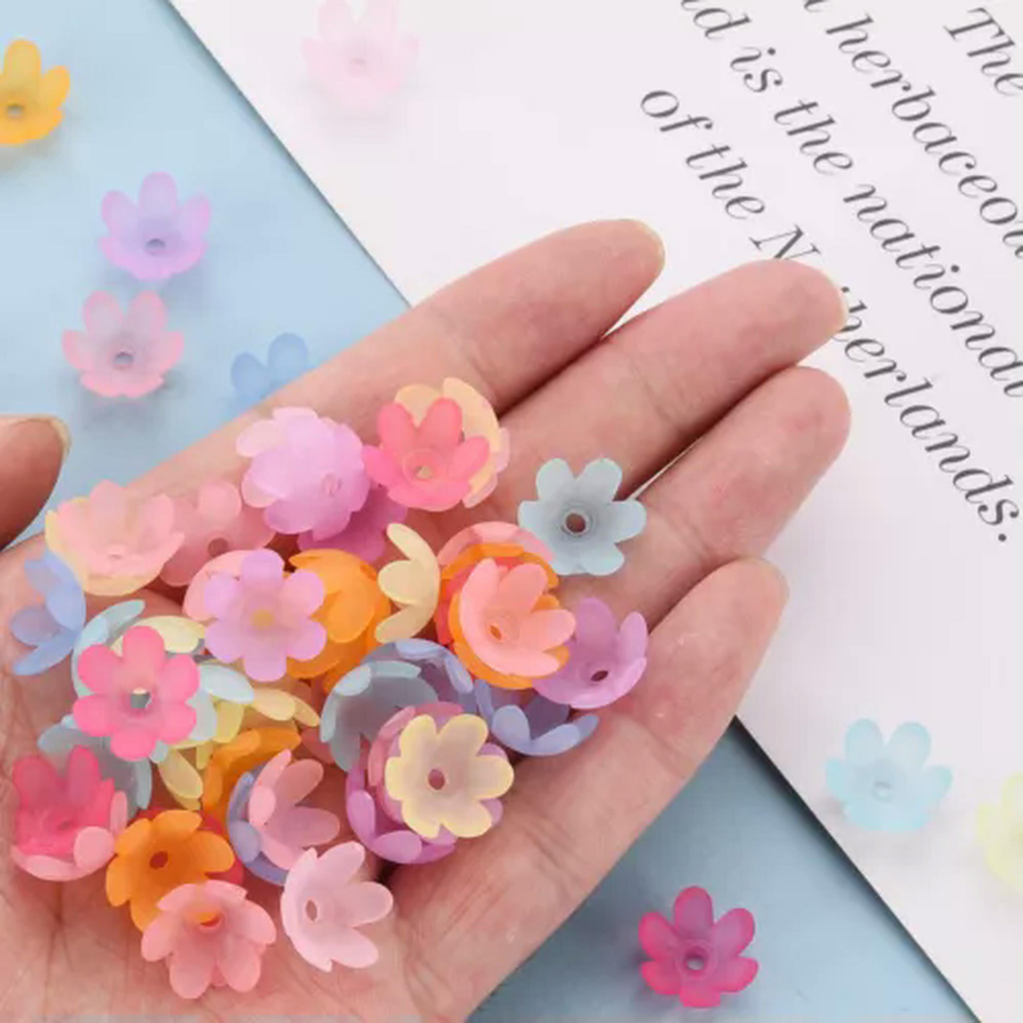 EOEMY 500 G Frosted 6-Petal Flower Acrylic Bead Caps Crafts For Jewelry Making 14X6mm-Random Mixed Color