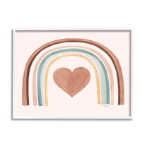 Stupell Earth Toned Rainbow Arch Heart Landscape Painting White Framed Art Print Wall Art