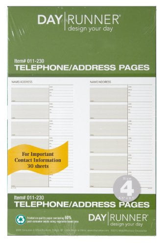 Day Runner Undated Planner Telephone and Address Refill 018-230 8.5 x 11 Inches 