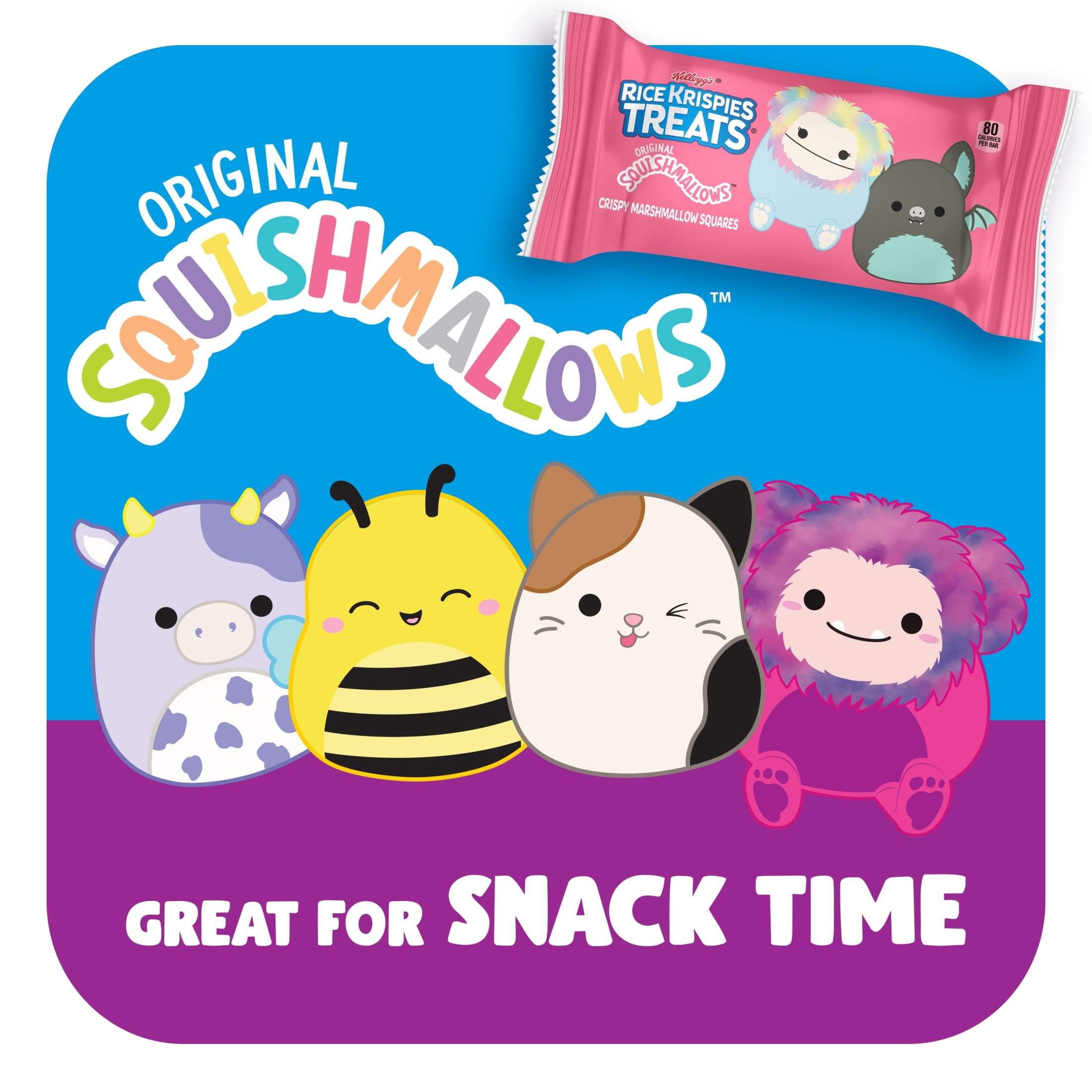 Rice Krispies Treats Original Squishmallows Chewy Crispy Marshmallows Squares, Kids Snacks, 11.2 oz, 16 Count