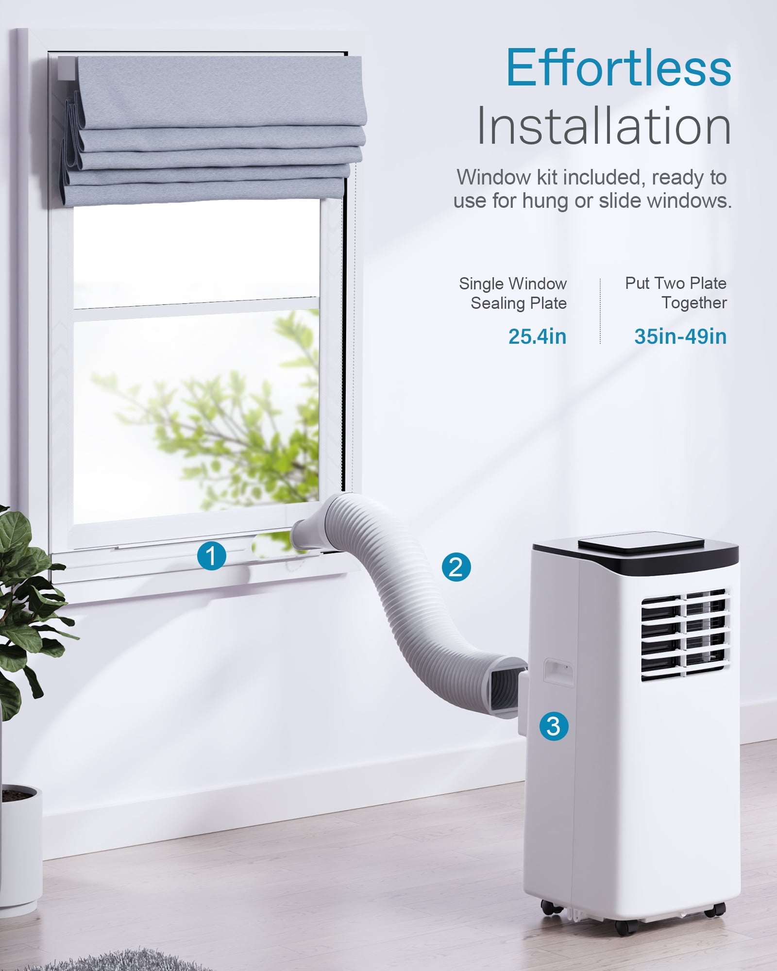 FIOGOHUMI 8000BTU Portable Air Conditioner,250 sq.ft 3 in 1 AC with 24-Hour Timer,Automatic Defrost