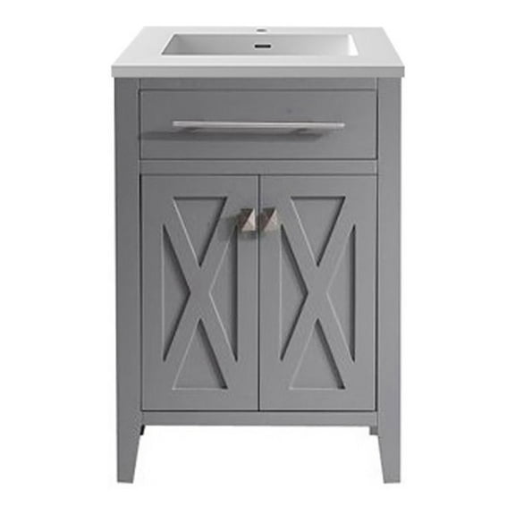 Laviva Wimbledon 24" Wood Cabinet with VIVA Stone Countertop in Gray/Matte White