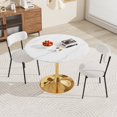 thumbnail image 2 of KATBOC 42.13in Round Marble Dining Table Set with 2 Teddy Velvet Chairs, Gold Tulip Base, Modern Small Space Kitchen, Dining Room, White, 2 of 7