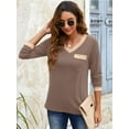 thumbnail image 2 of Women's Casual Long Sleeve T-Shirt V Neck Color Block Loose Fit Tunic Top, 2 of 6