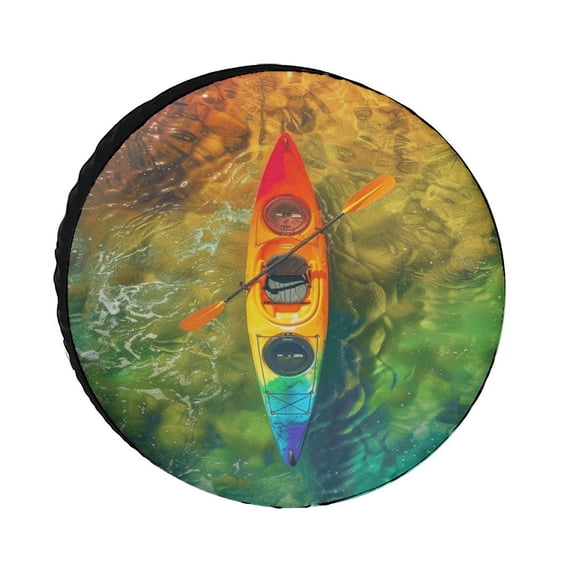 Colorful Kayaks Glide Across The Lake Spare Tire Cover, Universal Wheel Tire Cover Dust-Proof Tire Protectors for Trailer Rv Van SUV Truck Camper And Many Vehicle