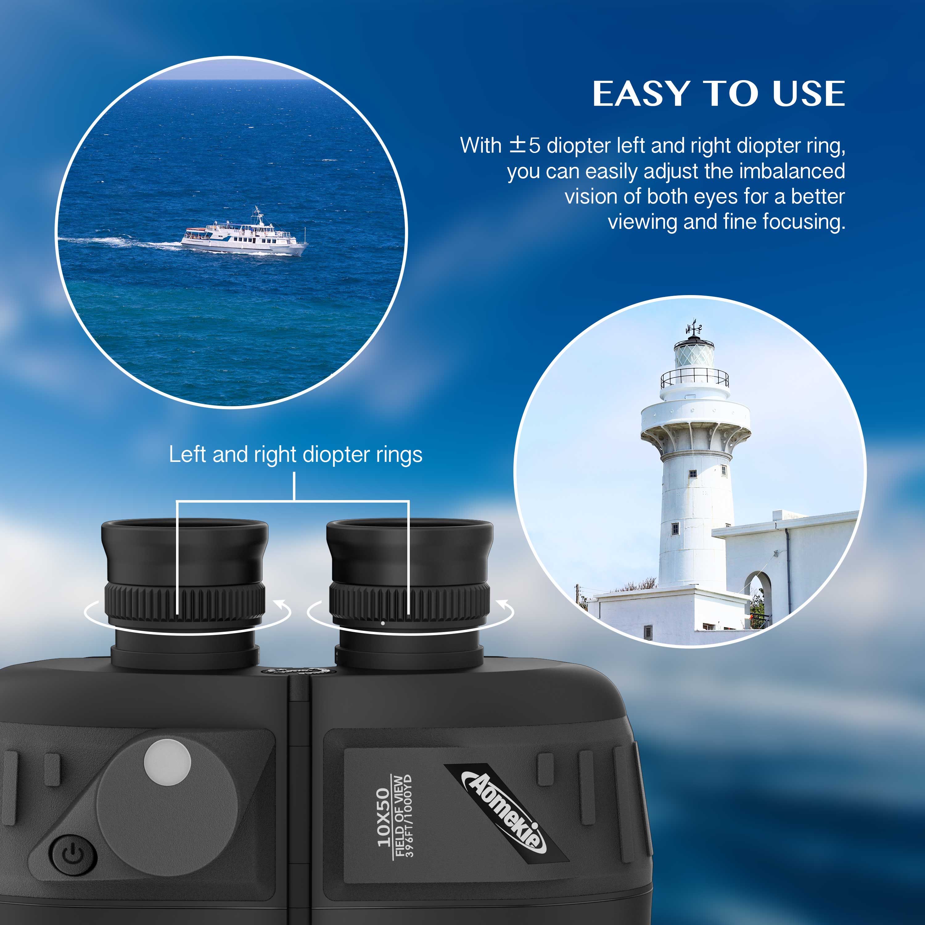 10x50 Binoculars HD High Power Binoculars FMC Lens for Adults Marine Military with Rangefinder Compass BAK4 Prism