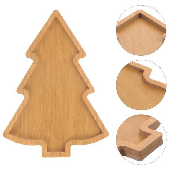 Raindrops Khaki Wood Christmas Tree Serving Tray for Party Snacks, Appetizers, Fruits, Holiday Entertaining