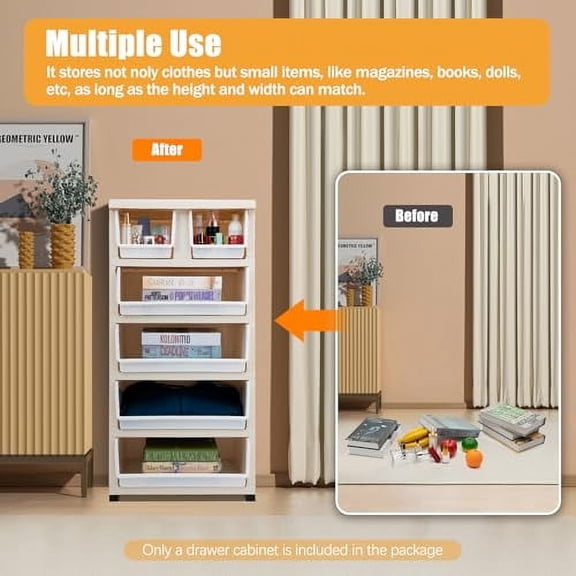 5 Layer Plastic Drawers Dresser, Storage Cabinet with 6 Drawers Closet Drawers with 4 Wheels Vertical Dresser Tower Tall Dresser Organizer Clothes Storage 40 * 19 * 14in (Blue)