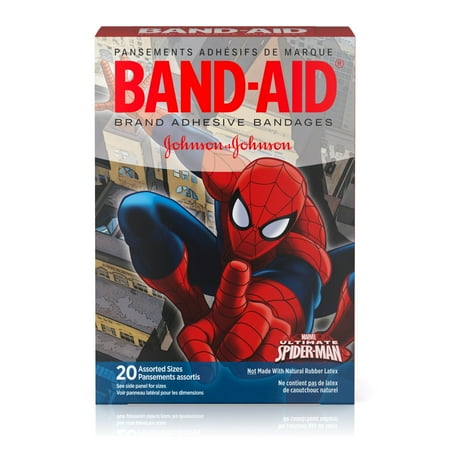 First Aid Only Plastic Bandages - Band-Aid Adhesive Bandages, Marvel Spiderman, Assorted Sizes 20 ct