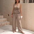 thumbnail image 4 of Enjoytime Striped 2 Piece Sets for Women V-Neck Ruffle Peplum Top with Wide Leg Pants Matching Set Sleeveless Casual Outfits, 4 of 7